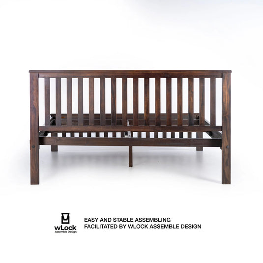 backside of the haven oak bed frame that vertical line design