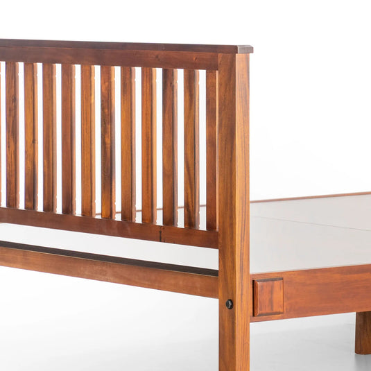 zoomed image of headboard of teak bed frame
