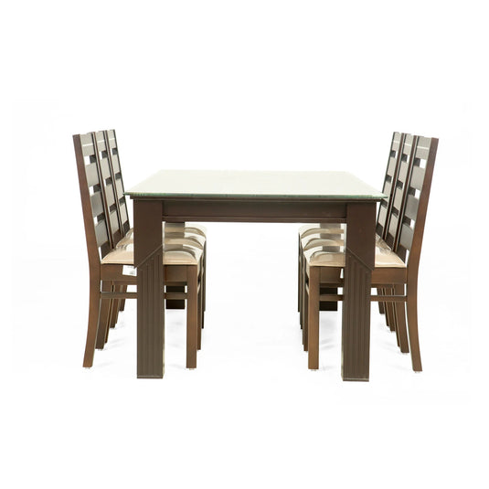 6 seater  meadow dining table set with glass top and wooden base