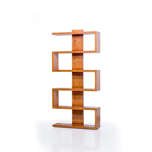 teak color zayn wooden boook shelf in z zig-zag design