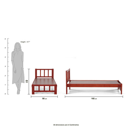 Solo Rosewood Single Bed with dimension